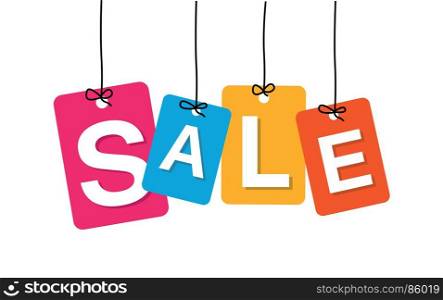 Vector colorful hanging cardboard. Tags - sale. Vector colorful hanging cardboard. Tags - sale on white background