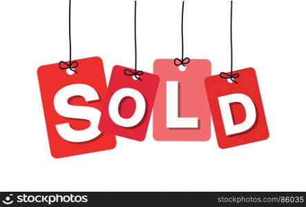 Vector colorful hanging cardboard. Tags - sold out. Vector colorful hanging cardboard. Tags - sold out on white background