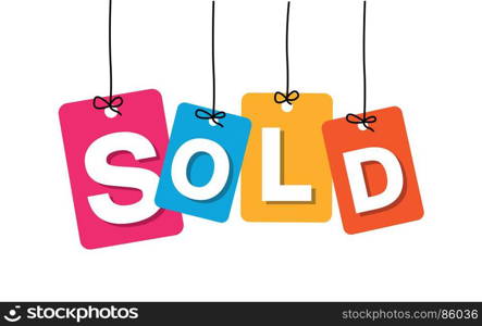 Vector colorful hanging cardboard. Tags - sold. Vector colorful hanging cardboard. Tags - sold on white background