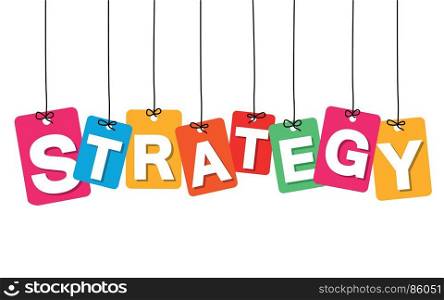 Vector colorful hanging cardboard. Tags - strategy. Vector colorful hanging cardboard. Tags - strategy on white background