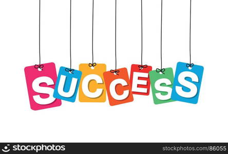 Vector colorful hanging cardboard. Tags - success. Vector colorful hanging cardboard. Tags - success on white background