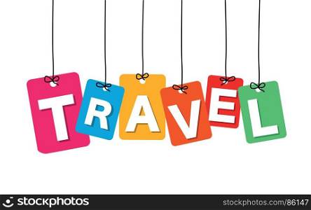 Vector colorful hanging cardboard. Tags - travel. Vector colorful hanging cardboard. Tags - travel on white background