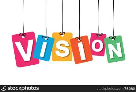 Vector colorful hanging cardboard. Tags - vision. Vector colorful hanging cardboard. Tags - vision on white background