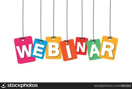 Vector colorful hanging cardboard. Tags - webinar. Vector colorful hanging cardboard. Tags - webinar on white background