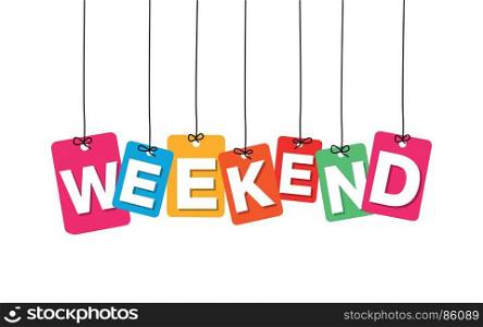 Vector colorful hanging cardboard. Tags - weekend. Vector colorful hanging cardboard. Tags - weekend on white background