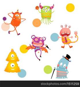 Vector Colorful Happy Monster Party Seamless Pattern