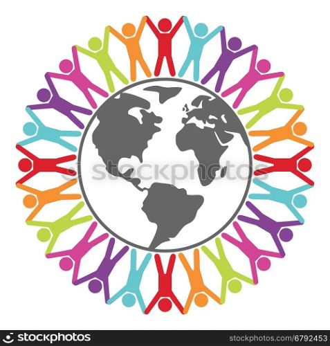 vector colorful illustration of people around the world, peace or travel concept