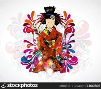 vector colorful illustration with geisha