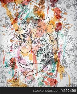 vector colorful japanese background with koi fish