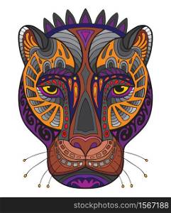 Vector colorful ornamental portrait of pantera. Decorative abstract vector contour illustration isolated on white background. Stock illustration for adult coloring, T Shirt, design, print, decoration and tattoo.. Pantera coloful vector