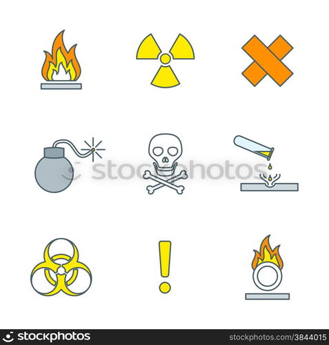 vector colorful outline hazardous waste symbols warning signs icons white background&#xA;