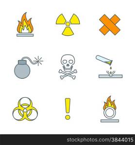 vector colorful outline hazardous waste symbols warning signs icons white background&#xA;