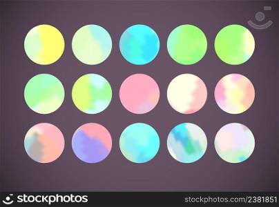 Vector colorful watercolor dots set. Colorful watercolor art hand painted circle. Spot vector pastel set. Vector watercolor stains