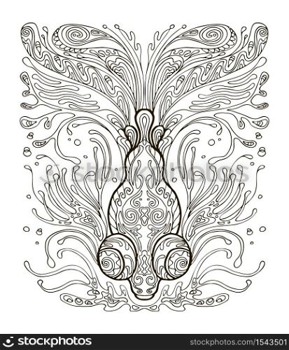 Vector coloring ornamental fish. Decorative abstract vector contour illustration isolated on white background. Stock illustration for adult coloring, design, print, decoration and tattoo.