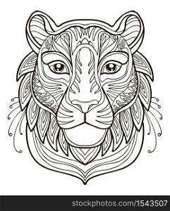 Vector coloring ornamental portrait of tigre. Decorative abstract vector contour illustration isolated on white background. Stock illustration for adult coloring, design, print, decoration and tattoo.