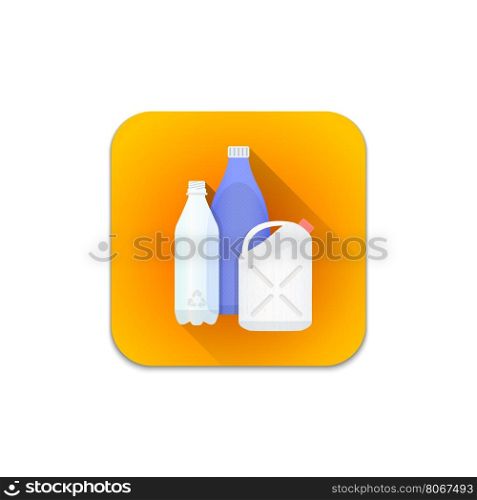 vector colourful flat design plastic recycle waste PET bottle jerrycan flask illustration orange icon shadow isolated white background&#xA;