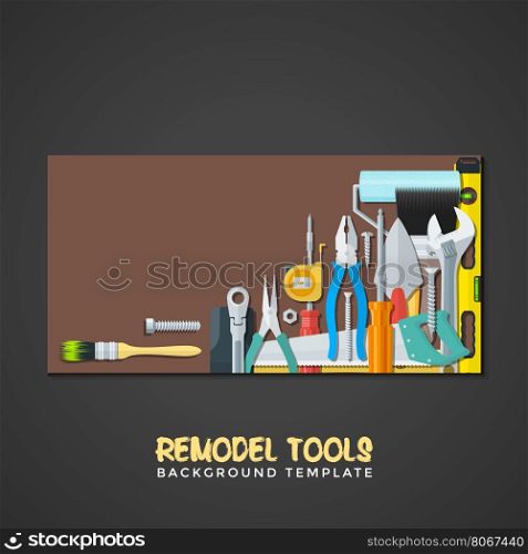 vector colourful flat design various house remodel construction tools isolated brown background banner templates&#xA;