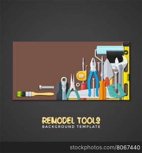 vector colourful flat design various house remodel construction tools isolated brown background banner templates&#xA;