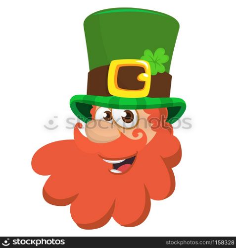 Vector colourful illustration of leprechauns head in top hat, isolated on white background. File doesn&rsquo;t contains gradients, blends, transparency and strokes or other special visual effects.
