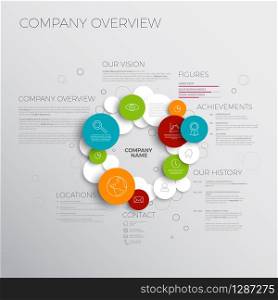 Vector Company infographic overview design template made from circles and icons. Vector Company infographic overview design template