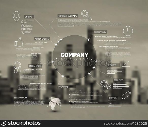 Vector Company infographic overview design template with city photo in the back