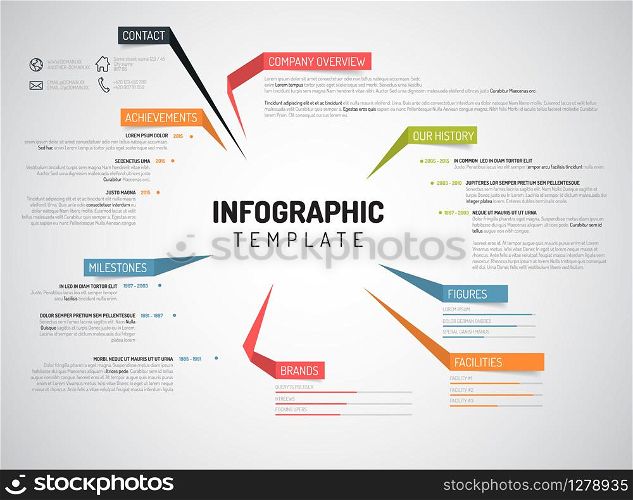 Vector Company infographic overview design template with colorful labels