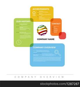 Vector Company infographic overview design template with colorful labels - light version. Company infographic overview design template