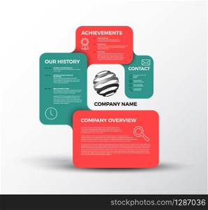 Vector Company infographic overview design template with rectangular labels - red and teal version