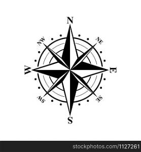Vector Compass icon. Compass navigation icon. Black Compass icon in flat style. Compass rose, wind rose.