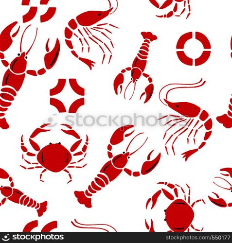 Vector composition lobster shrimp crab seamless pattern white background illustration wallpaper