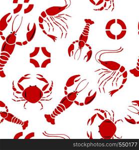 Vector composition lobster shrimp crab seamless pattern white background illustration wallpaper