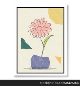 Vector composition with a flower on a grunge texture. Wall drawing, poster, painting, poster or print in a minimalist style with colored geometric shapes. Flat design