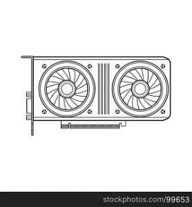 vector computer video card illustration. vector black monochrome outline video card computer graphics processing unit adapter contour illustration isolated on white background