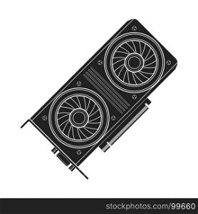 vector computer video card illustration. vector black monochrome video card computer graphics processing unit adapter solid illustration isolated on white background