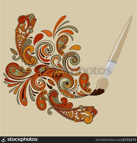 vector concept cartoon brush painting floral swirls and paisley elements, eps 10 fully editable file