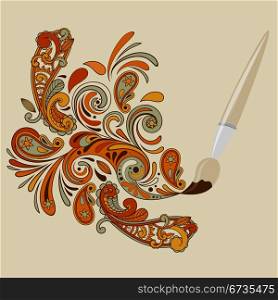 vector concept cartoon brush painting floral swirls and paisley elements, eps 10 fully editable file