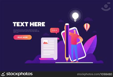 Vector concept of e-signature. Signing a contract with an electronic signature. Businessman in workspace. Vector illustration.. Vector concept of e-signature. Signing a contract with an electronic signature. Businessman in workspace. Vector illustration