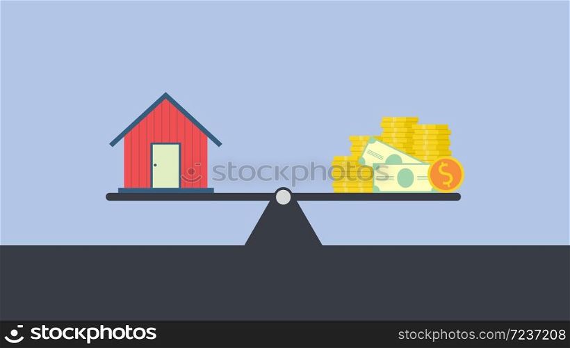 Vector concept of investment in real estate like townhouse, Scales with the private house and money
