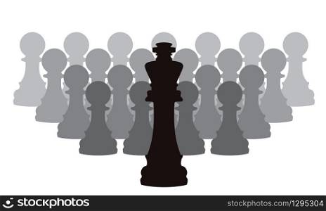 vector concept of leadership with chess pieces of a king and pawns