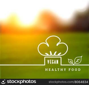 Vector concept of natural vegetarian health food. Concept of natural vegetarian health food. Vector illustration with chef hat and leaves