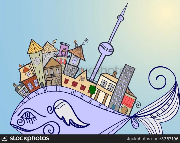 vector concept town on whale