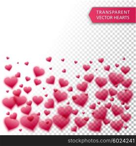 Vector confetti falling from red hearts on the transparent background. Love concept card background for Valentine&amp;#39;s day
