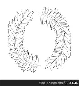 Vector contour isolated illustration of a wreath of twigs with leaves.