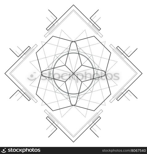 vector contour monochrome design mandala sacred geometry illustration hexagons bhupura isolated white background &#xA;