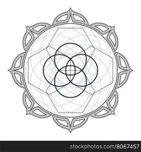 vector contour monochrome design mandala sacred geometry illustration seed of life hexagons lotus isolated white background &#xA;