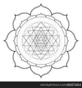 vector contour monochrome design mandala sacred geometry illustration sri yantra lotus isolated white background &#xA;
