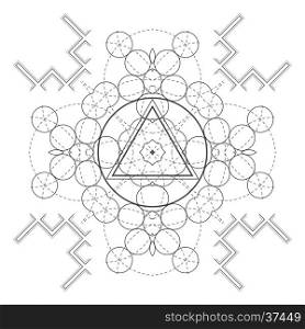vector contour monochrome design mandala sacred geometry illustration triangle isolated white background &#xA;