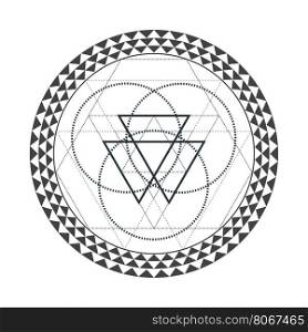 vector contour monochrome design mandala sacred geometry illustration triangles hexagons isolated white background &#xA;
