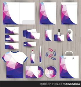 Vector corporate identity, triangle pattern design, geometric background, wooden texture background, stationery