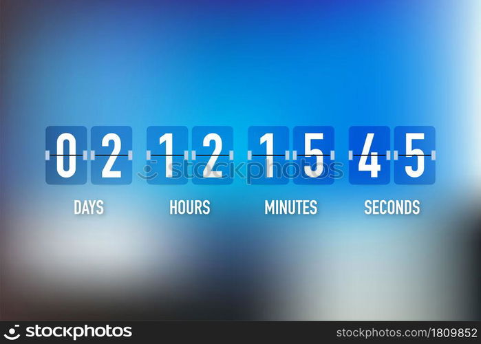 Vector countdown clock counter timer. UI app digital count down circle board meter with circle time pie diagram. Scoreboard of day, hour, minutes and seconds for web page coming soon event template. Vector countdown clock counter timer. UI app digital count down circle board meter with circle time pie diagram. Scoreboard of day, hour, minutes and seconds for web page coming soon event template.